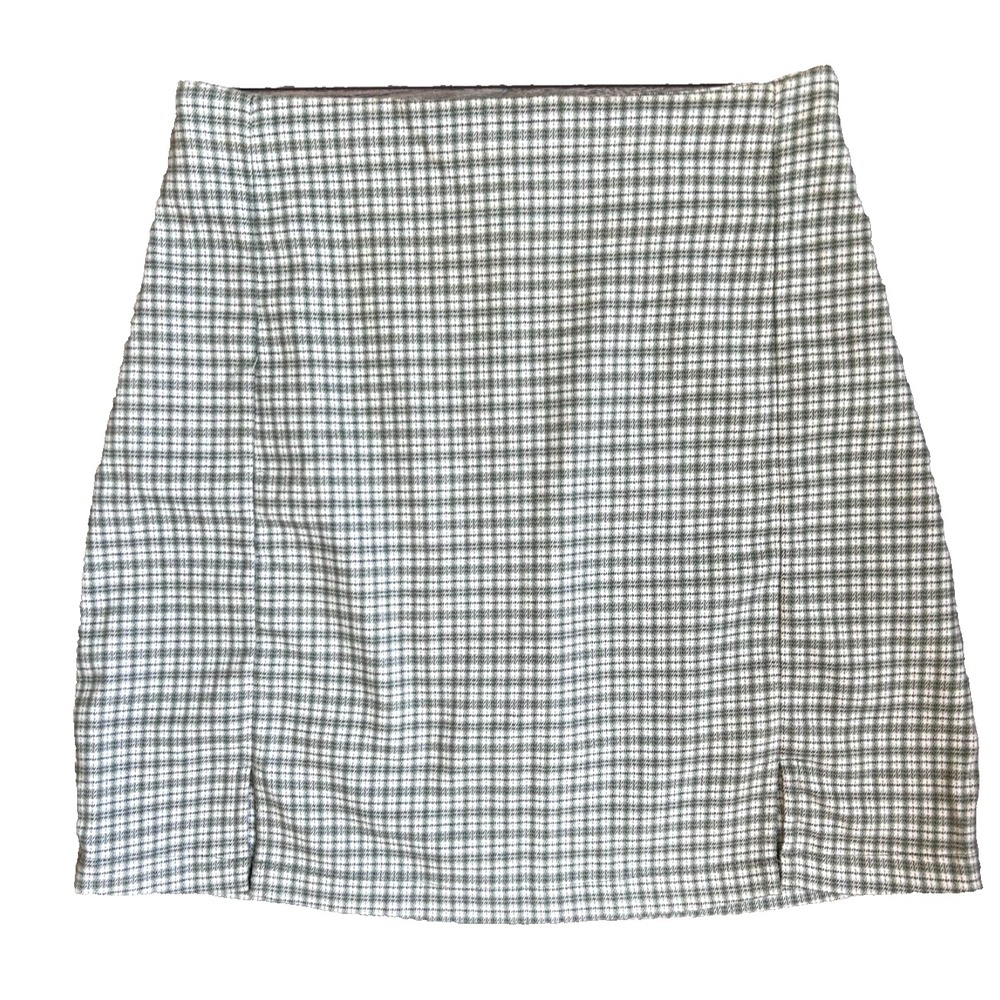 Brandy Melville Mini Skirt Check Double Split Stretch Zip Green Size X-Small EUC